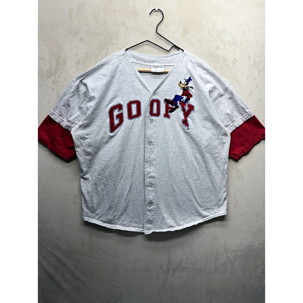 Vintage Disney Goofy Shirt XL Baseball Jersey 90s Genus Grey Red Made in USA